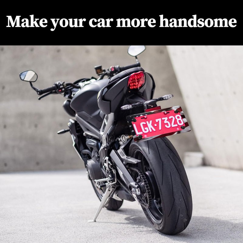LIN KANG Motorcycle American Flag License Plate Frame - Stainless Steel Matte Stripe US Flag Gloss Patriotic License Plate Frame Covers for Motorcycle - Image 5